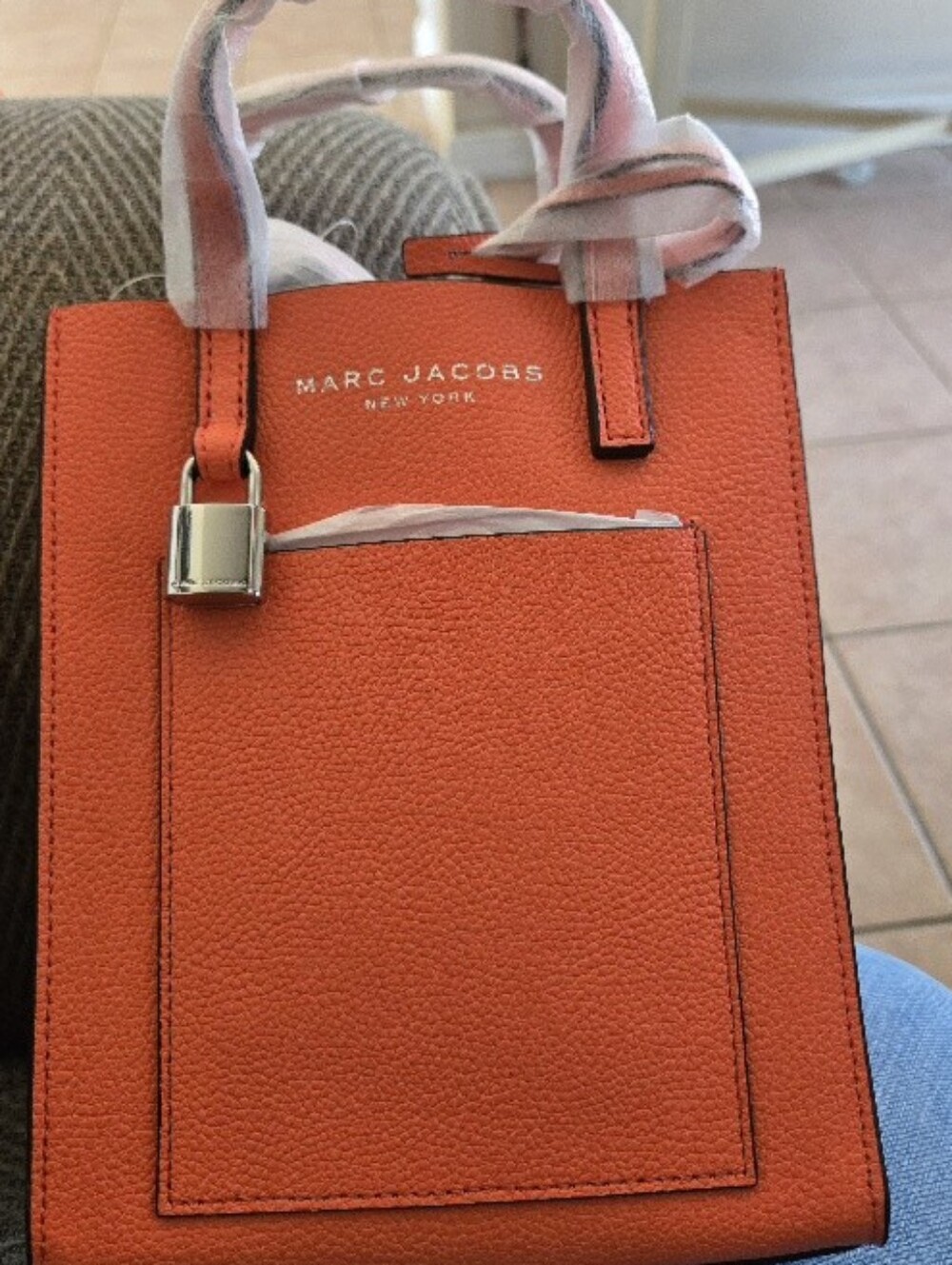 Brand New Marc Jacobs Orange Pebbled Leather Mini Tote with Front Pocket